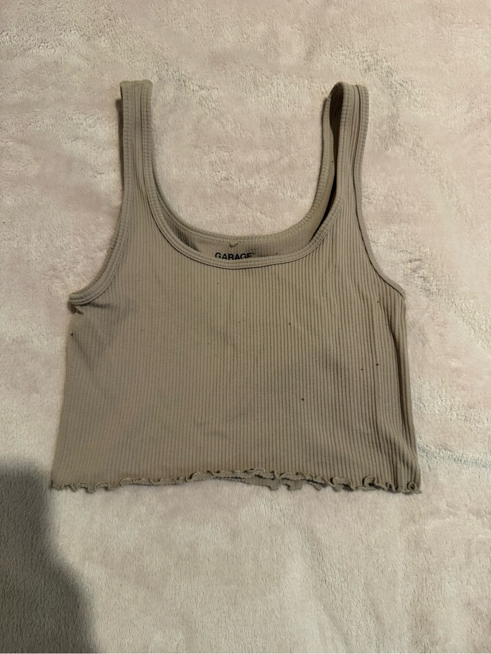 Garage Ribbed Crop Tank Top in Taupe Beige